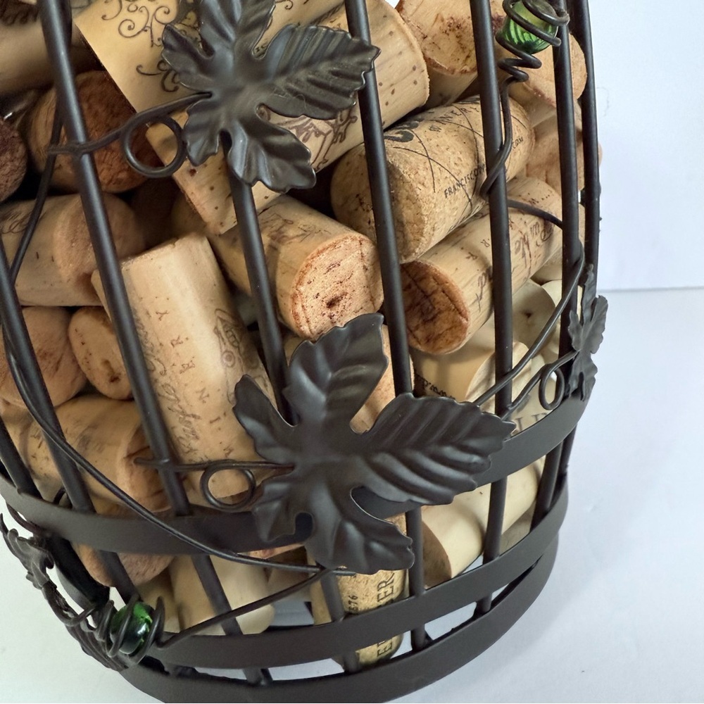 Metal Wine Barrel Cork Holder - Decorative Wine Cork Storage Bin with Grapes - Picture 6 of 10